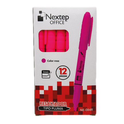 Marcador Nextep Resaltador Tipo Pluma Color Rosa C/12 Pzas
