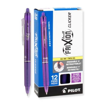 Bolígrafo Pilot Frixion Clicker Borrable Retráctil Color Morado Caja C/12 Pzas
