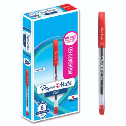 Bolígrafo Gel Papermate Eco Barril Redondo Punto Fino Color Rojo C/6 Pzas