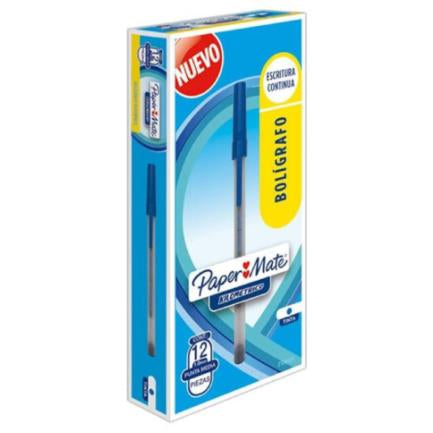 Bolígrafo Papermate Kilométrico Económico Punto Fino 0.7mm Color Azul Caja C/12 Pzas
