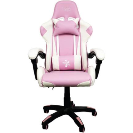 Silla Stylos Gamer Brazo Ajustable Color Blanco-Rosa