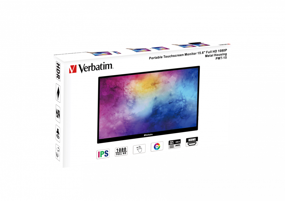 Monitor Verbatim Portátil 15.6" Full HD Touch Resolución 1920x1080 Color Negro