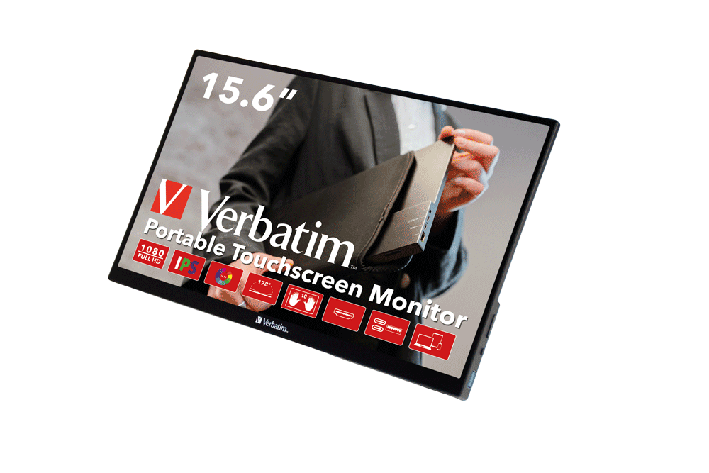 Monitor Verbatim Portátil 15.6" Full HD Touch Resolución 1920x1080 Color Negro
